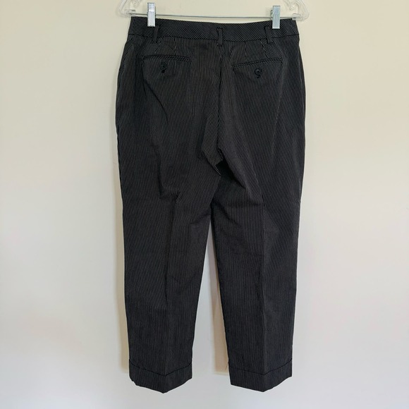 Ann Taylor LOFT Pinstripe Julie Cotton Cuffed Ankle Black Career Trouser Pants 4 - Picture 5 of 9